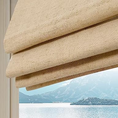 Artdix Cordless Linen Roman Shades, Beige Custom Fabric Room Darkening Roman Shades Blinds for Windows, Doors, French Doors, Kitchen Windows
