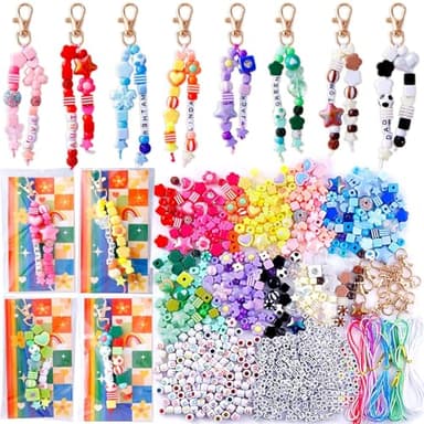 TOHONGADON 618 Pcs Bead Keychain Kit, Colorful Bag Charm Kit with Adjustable Alphabet Beads, Charm Keychain Kits for DIY Key Ring Jewelry Making