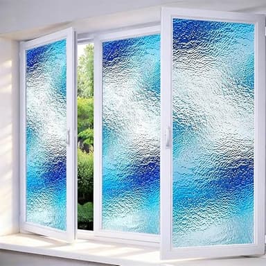 IVN Privacy Window Film Decorative Blue and White Frosted Wave Design, Static Cling Window Film for Bathroom Kitchen Door Panel 17.7 x 39.3 Inch