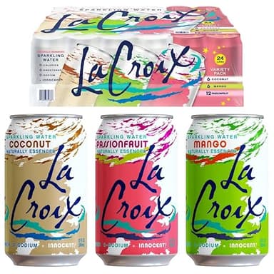 LaCroix Sparkling Water Tropical Variety Pack | 24-Pack of 12oz Cans | 6x Mango | 6x Coconut | 12x Passionfruit