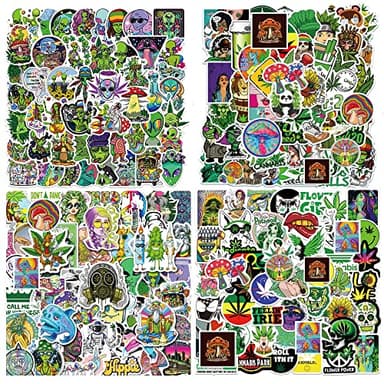 200pcs Trippy Stickers - Alien Leaves Waterproof Stickers for Laptop, Water Bottles, Skateboard, Guitar, Helmet