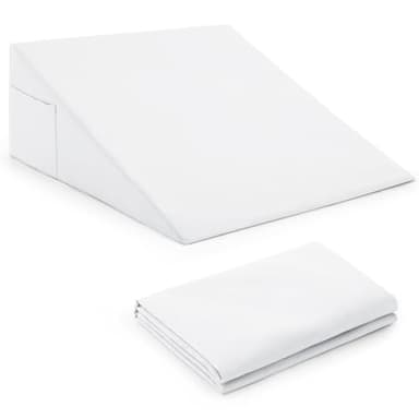 Horbaunal White Bed Wedge Pillow Cover with Zipper Design, Wedge Pillowcase Protector with Side Pocket for Storage, 26" L x 25" W x 7.5" H(Pillow Not Include)