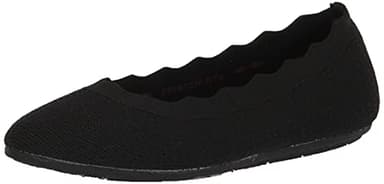 Skechers Women's Cleo 2.0 - Love Spell Scalloped Knit Skimmer Flats with Air-Cooled Memory Foam, Black, 9