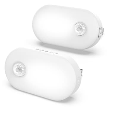 Lyridz 120LM Ultra Bright Plug-in Motion Sensor Night Light, Stepless Dimmable LED Nightlight, Always-On and Auto-Off, for Hallway, Stairs, Bathroom, Bedroom, Garage, Cool White (2-Pack)