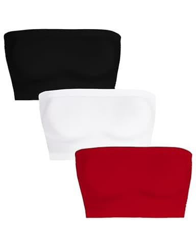 Womens Tube Tops Summer Bandeau Casual Crop Top Going Out Strapless Tank Basic Short Shirt(3 Pieces Black,White,Red,One Size Regular)