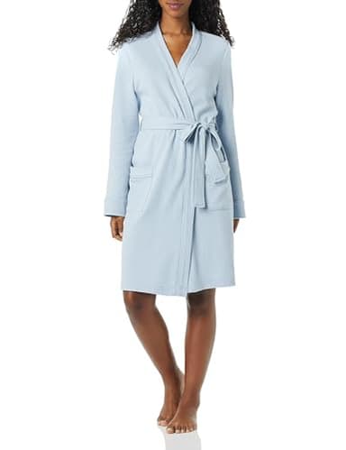 Amazon Essentials Women's Lightweight Waffle Mid-Length Robe, Dusty Blue, X-Large