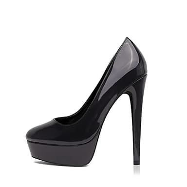 Elisabet Tang Women's 5.5 inch Stilettos Closed Toe Platform High Heels Pumps Round Toe Shoes Slip On for Dress Wedding Party Prom Black 7.5