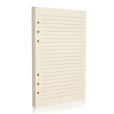 Imslery A5 6-Hole Lined Refill Paper(Pre-Punched) – 100gsm Thick Beige Paper, Fountain Pen & Gel Pen Friendly, No Bleed, Perfect for Double-Sided Writing – Fits A5 6-Ring Binder
