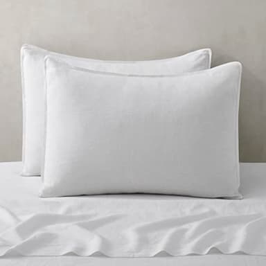 ATLINIA Linen Pillow Cases Standard Sham - 20 x 26 Inch Bed Pillow Protector Cover Set of 2 Bedding Cooling Neutral Pillowcase Shams White