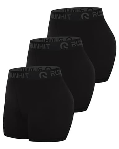 Runhit 3 inch Women's Compression Shorts 3 Pack Volleyball Shorts Womens High Waisted Spandex Shorts Women Soft Athletic Black Black Black M
