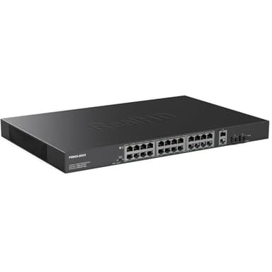 24 Port Full Gigabit PoE Switch with 2 Uplink Gigabit Port & 2 SFP Port, 24 Port PoE+ Network Switch, Total Budget 400W, 48V Standard POE, 802.3af/at Compliant, Unmanaged Plug and Play, Rack Mount