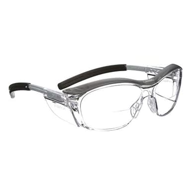 3M Safety Glasses with Readers, Nuvo Protective Eyewear, +2.5, ANSI Z87, Gray Frame, Clear Lens, Soft Nose Bridge, Side Shields