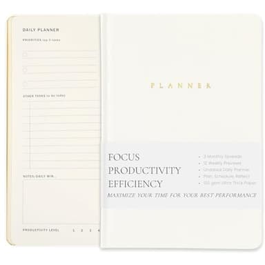 Jaloro Productivity 3-month Planner, Undated Daily Weekly Monthly, White