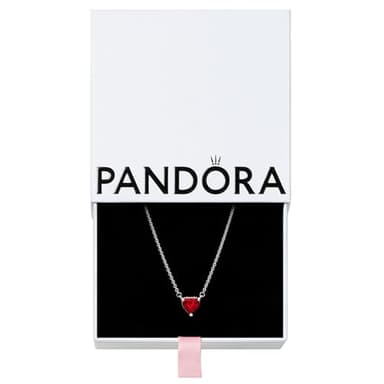 PANDORA Sparkling Heart Halo Pendant Collier Necklace - Red Crystal Jewelry Necklace - Pavé Halo Heart Design - Romantic Jewelry for Her with Gift Box - Adjustable Sterling Silver Chain - 17.7"
