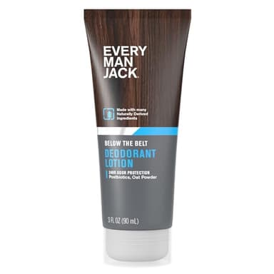 Every Man Jack Mens Ball Deodorant Lotion - Aluminum Free Odor & Wetness Protection - Made w/ Naturally Derived Ingredients like Postbiotics & Arrowroot Powder - Unscented - 3 Fl Oz (1 Pack)