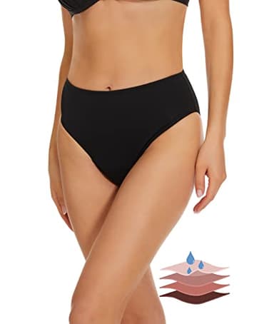Leovqn Period Swimwear Leakproof Swim Bottoms Mid Waisted Menstrual Bathing Suit Basic Bikini Bottom for Women Teens Girls,Dark Black,XS