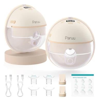 Paruu Hands Free Breast Pump P16, Wearable Breast Pump Electirc Portable with 4 Modes & 12 Levels, Max 309mmHg Strong Suction 19/21/24mm Flange Inserts Wearable Breastfeeding Pump, 2 Pack(Nude
