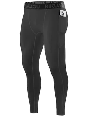 RIKUAOU Men’s Compression Pants Running Leggings Athletic Base Layer Workout Tights with Pockets for Sports Basketball