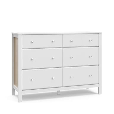 Storkcraft Horizon 6 Drawer Dresser (White with Driftwood) – GREENGUARD Gold Certified Dresser for Nursery & Kids’ Room, Modern Storage with Interlocking Drawer System