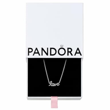 PANDORA Sparkling Handwritten Love Collier Necklace - Sterling Silver Necklace with Cubic Zirconia for Women - PANDORA Moments Jewelry - Gift for Women - Includes Gift Box - 17.7“