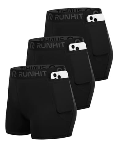 Runhit 3" Volleyball Shorts Womens 3 Pack Compression Shorts for Women Spandex Shorts Women with Pocket Workout Athletic Black Black Black M