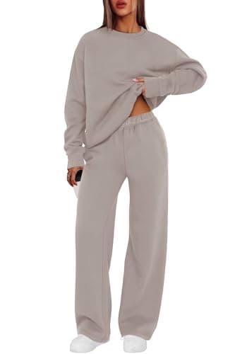 XIEERDUO Sweatsuits for Women Set 2 Piece Trendy Lounge Sets Sweat Set Fall Fashion Must Haves Luxury Outfits Workout Sets Crewneck Sweatshirts Wide Leg Sweatpants S