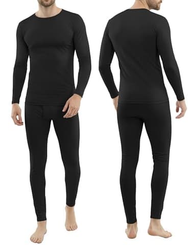 NY Threads Thermal Underwear for Men Mens Long Johns Set Base Layer Top and Bottom for Cold Weather, Large, Black