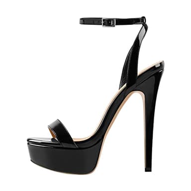 onlymakerheels Platform Stiletto High Heels for Women, Peep Round Open Toe Ankle Strap Sexy Heeled Sandals for Wedding Party Dress Black Size11