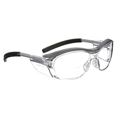 3M Safety Glasses with Readers, Nuvo Readers, +2.0 Diopter, Pack of 1, ANSI Z87, Clear Lens, Gray Frame, Soft Nose Bridge, Side Shields