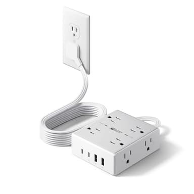 Flat Plug Surge Protector Power Strip, 6ft Ultra Thin Extension Cord with 4 USB (2 USB C Port), 8 Outlets Desk Charging Station, Wall Mountable Outlet Extender for Home Office, College Dorm Room