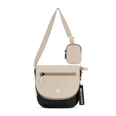 Sherpani Milli, Nylon Flap Crossbody Purse, Medium Shoulder Bag, Crossbody Bags for Women, RFID Protection, Travel Gift, Removable Coin Purse (Con Leche)