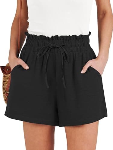 ANRABESS Shorts for Women Summer Casual High Waisted Wide Leg Drawstring Lounge Shorts Comfy 2026 Beach Vacation Clothes Black Medium