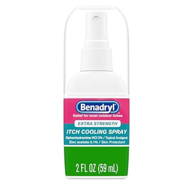 Benadryl Extra Strength Itch Cooling Spray, Topical Analgesic Spray with Diphenhydramine HCI & Zinc Acetate Skin Protectant for Fast Relief from Insect Bites, Travel Size, 2 fl. oz