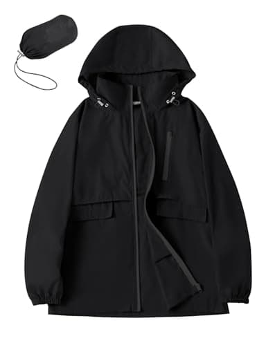 Avoogue Waterproof Raincoats for Women Lightweight Windbreaker with Hood Outdoor Fishing Rain Jackets (Black, M)