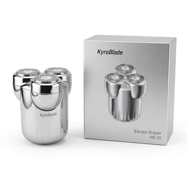 KyroBlade Mini Electric Shaver, Pocket Travel Razor with Magnetic 3-Blade Head, IPX7 Waterproof Wet & Dry, Quiet 6500 RPM Motor, 1-Hour USB Charge, Cordless Portable Shaver, Silver