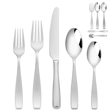 45-Piece 18/10 Stainless Steel Flatware Set for 8, Heavy Duty Silverware Set, Flatware Set with Serving Utensil, High End Flatware, Mirror and Matte Satin Silverware, Dishwasher Safe, Ideal for Gift