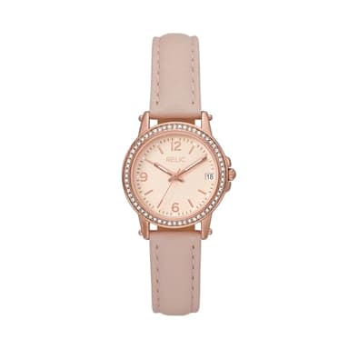 Relic by Fossil Women's Matilda Three-Hand Date Rose Gold Alloy Metal and Blush Pink Leather Band Watch (Model: ZR34647)