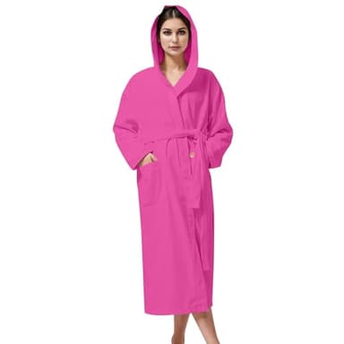 KAHAF COLLECTION WOMEN Hooded BATHROBE (US, Alpha, Medium, Regular, Regular, HOT PINK)