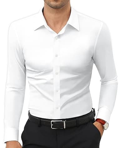 Lion Nardo Slim Fit White Dress Shirt for Men Wrinkle Free Mens Dress Shirts Long Sleeve Tall Muscle Fit Button Up Shirt
