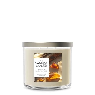 Yankee Candle Amber & Sandalwood, Fall Scented Candle, 14.5oz 3-Wick Candle Jar with up to 40 Hours Burn Time