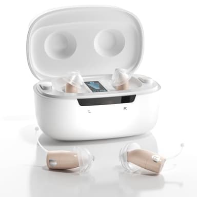 Ceretone Supermini Rechargeable Hearing Aids for Seniors, Invisible OTC Hearing Aids with Advanced Wind Noise Management - Auto Turn On&Off - Easy Operation, (Not Amplifiers) (Beige)