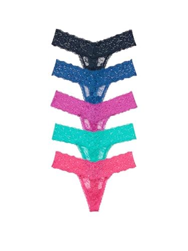 Victoria's Secret Women's Lace Thong Underwear, Panties for Women, Multi Pack, Festival Rhinestone (M)