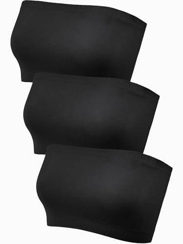 HESTYA Women's Strapless Bralette Bra Seamless Bandeau Soft Stretchy Non-Padded Bandeau Tube Top Sport Bra, 3 Pieces(Large - X-Large,Black)
