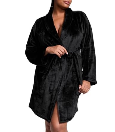 Victoria's Secret Short Cozy Robe, Robes for Women, Black (M/L)