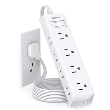 Flat Plug Power Strip, Ultra Thin Flat Extension Cord - Addtam 12 Outlet 3 Sides Multiple Outlets, 5Ft, 1050J Surge Protector, Wall Mount, Desk Charging Station for Home Office Dorm Room Essentials
