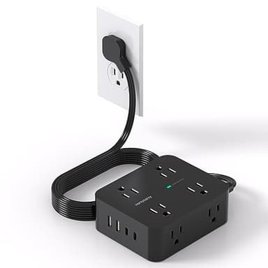 Power Strip Surge Protector, HANYCONY 5Ft Ultra Thin Flat Extension Cord with Multiple Outlets, 8 Widely Outlet Extender 4 USB Ports(2 USB C), 1080J Wall Mount for College Dorm Room Essentials Black