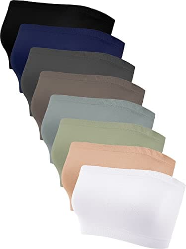 Bencailor 8 Pieces Bandeau Top for Women, Strapless Tubes Non Padded Seamless Bralettes Stretchy Sports Bra(Small,Fresh Colors)