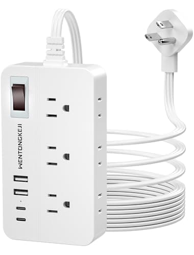 Surge Protector Power Strip - 5Ft Braided Extension Cord Flat Plug with 6 Outlets and 2 USB-A 2 USB-C Ports, 1080 Joules Wall Mounted Charging Station for Office Home ETL (5 FT)