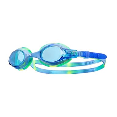 TYR Swimple Tie-Dye Kids' Swim Goggles - Non-Mirrored Swimming Goggles for Competitive Training and Recreation - Anti-Fog, UVA/UVB Protection, Watertight Seal - Blue/Green