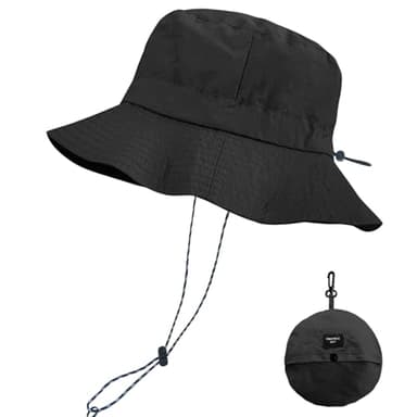 PFFY Packable Sun Bucket Hat for Men UV Protection Sun Hats Waterproof Lightweight Hiking Outdoor Cap Black